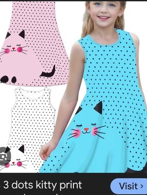 Yellow Polka Dot Cat Dress for Kids Size 10 By DENATER.